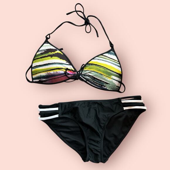 Y2K Baddie Triangle String Bikini Set Adjustable Size Medium Blue Pink Low Rise - Picture 4 of 7